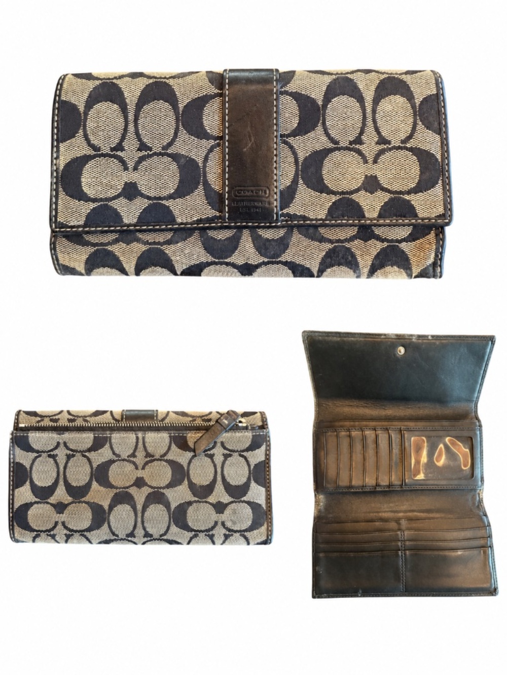 Coach Signature C Trifold Organizer Wallet Black Tan